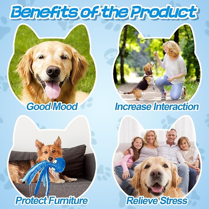 Alphatool Squeaky Dog Toys - Soft Plush Chew Crinkle Puppy Toys to Keep Them Busy, Octopus No Stuffing Interactive Essentials for Teething Small Medium Pets Dogs Gifts - 1pcs