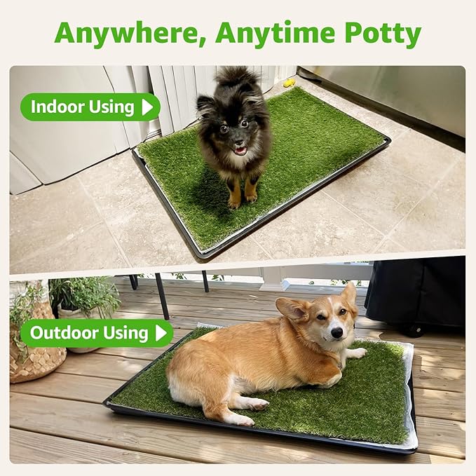 Dog Grass Large Potty Patch, Dog Litter Boxes Artificial Grass Bathroom Turf for Pet Training, Washable Puppy Pee Pad, Perfect Indoor/Outdoor Portable Potty Pet Loo (Tray system-35"X22.6")