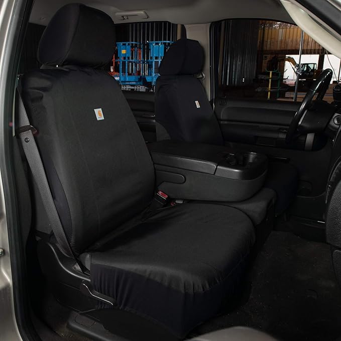 Carhartt Universal Nylon Duck Canvas Fitted Bucket Seat Cover, Durable Seat Protection with Rain Defender, Single, Black
