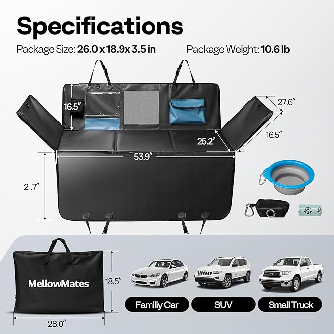 Dog Car Seat Cover for Back Seat 53", Upgraded PU Leather Back Seat Extender with Hard Bottom Holds 400LBS, Waterproof Anti-Scratch, Backseat Cover for Dogs in Car, SUV & Small Truck