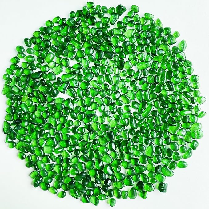 Glass Stones, 0.85LB/385g Green Aquarium Gravel Rocks, Green Pebbles for Fish Tank, Sea Glass for Vase Filler Craft