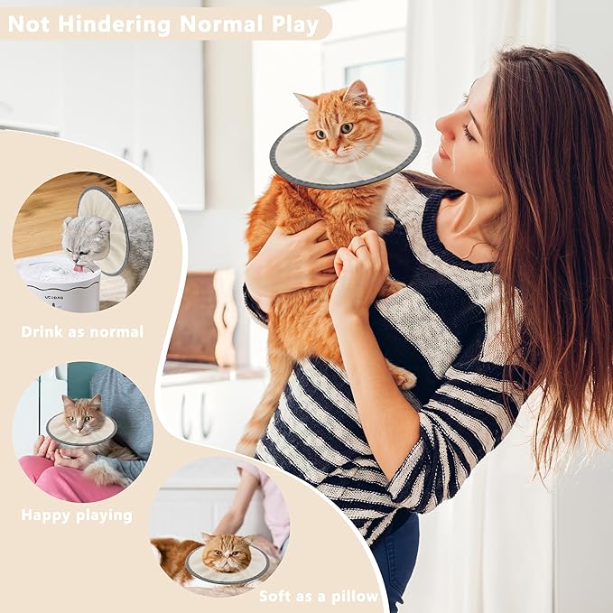 Lightweight Cat Cone Collar Soft, Soft Comfortable Cat Recovery Collar After Surgery, Elizabethan E Collar for Cats, Cone for Cats to Stop Licking (Khaki, Small)