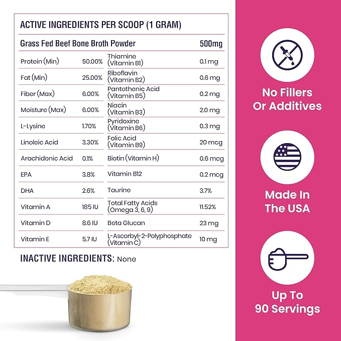 Cat Multivitamin with Grass-Fed Beef Bone Broth – Daily Supplement for Immune, Joint, Skin, Coat & Gut Health – Omega 3s, Lysine, Beta Glucan, Vitamins A-E, C, D – 90 Day Supply – No Fillers