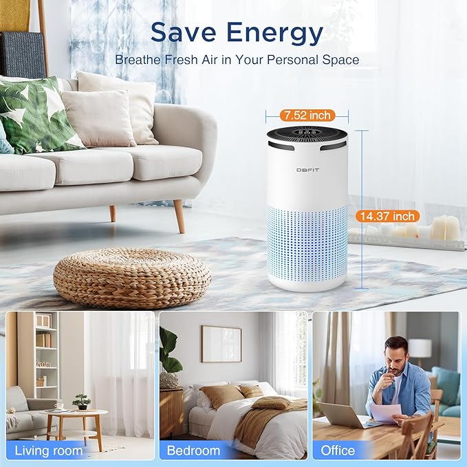 Air Purifiers for Home Large Room Up to 1500ft² with Aromatherapy, DBFIT H13 HEPA Air Purifier Air Cleaner for Smoke Pollen Dust Pet Hair Dander Odor, Portable Air Purifier with Timer (White)