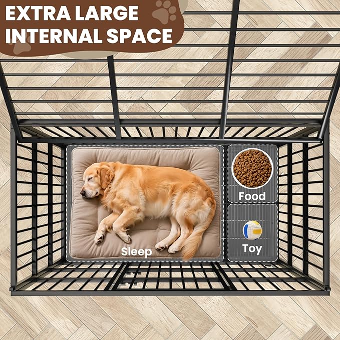 LEVELEVE 38 Inch Heavy Duty Indestructible Dog Crates for Large Dogs,Escape Proof Dog Cage Large Dogs with Lockable Wheels,Dog Kennel Furniture Indoor&Outside