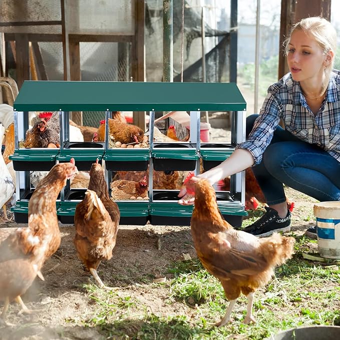 Chicken Nesting Box, 10 Hole 2 Layer Hen Nest Boxes, Roll Away Eggs Laying Boxes,Cleanable Pull Out Hen Roosting Boxes
