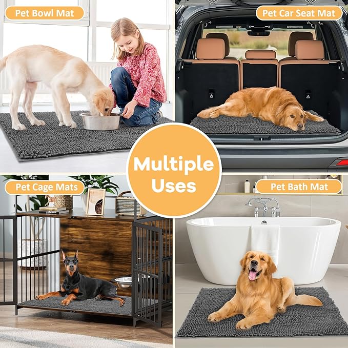Absorbent Dog Door Mat for Muddy Paws, 60" x 30" Chenille Indoor Mats for Entryway, Trap Dirt Front Door Mat Indoor Entrance Washable Non Slip Soft
