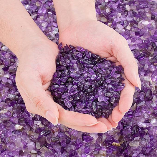 0.88 Lb Amethyst Crushed Stones Crystal Quartz Chips, Natural Tumbled Stones Irregular Shaped Gravels Pebbles Healing Stones for Vases Filler, Aquarium Gravel Rocks, Succulent Plants Decor