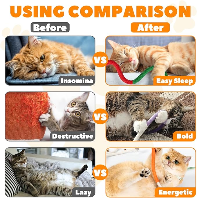 Cat Chew Ropes 3 Pack with Natural Catnip, Interactive Catnip Toys for Indoor Cats, Safe Teeth Cleaning Kitten Rope Toy, Durable Cat Kicker Chew Toy for All Breeds