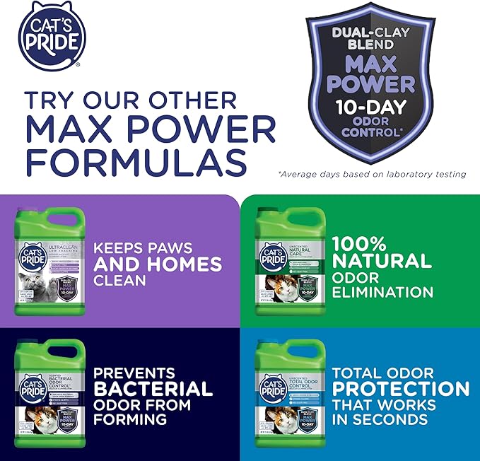 Cat's Pride Max Power: UltraClean Low Tracking Multi-Cat Clumping Litter - Keeps Paws & Home Clean - Up to 10 Days of Powerful Odor Control - 99% Dust Free - Fresh Scent, 15 Pounds