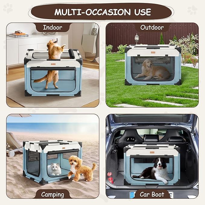 Dog Crate - Soft Pet Kennel for Dogs/Cats, 3-Door Breathable Travel Cage with Mesh Window, Portable Dog Kennel for Indoor & Outdoor,Blue-M