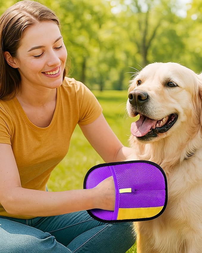 2025 Thickened Electrostatic Pet Hair Removal Gloves (2 Pcs) - Reusable Strong Grooming Gloves for Cats & Dogs, Hair Remover for Couch, Furniture, Carpet, Car Seats & Clothing (Purple)