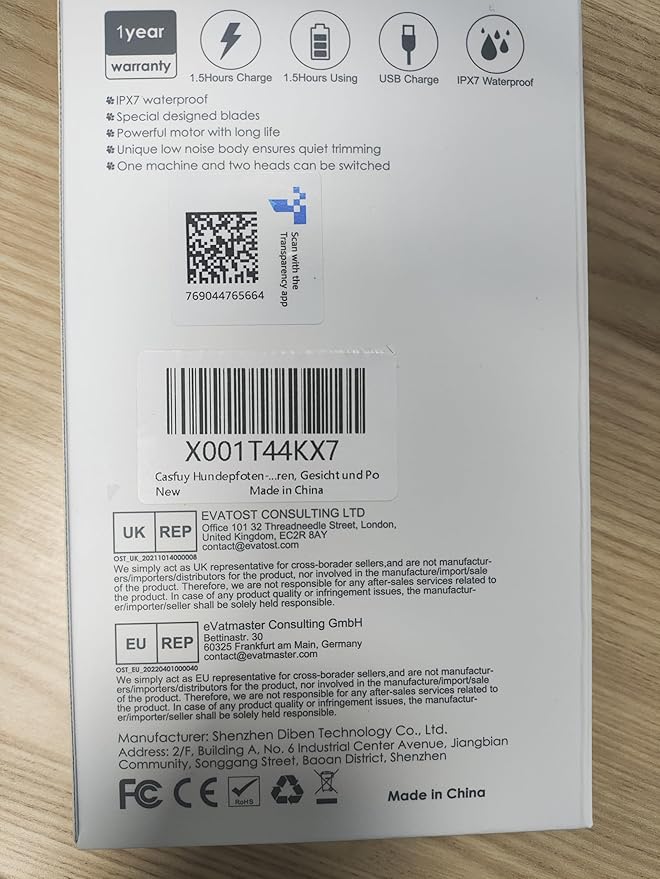 Casfuy Cordless Dog Paw Trimmer - Low Noise Small Dog Clippers with Double Blades USB Rechargeable Grooming Clipper for Dogs Cats and Small Pets for Trimming Hair Around Paws, Eyes, Ears, Face, Rump