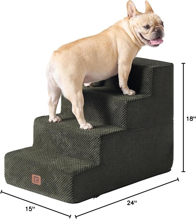 EHEYCIGA Dog Stairs for Bed 18" H, 4-Step Dog Steps for High Bed, Pet Steps for Small Dogs and Cats, Non-Slip Balanced Pet Ramp Indoor, Olive Green