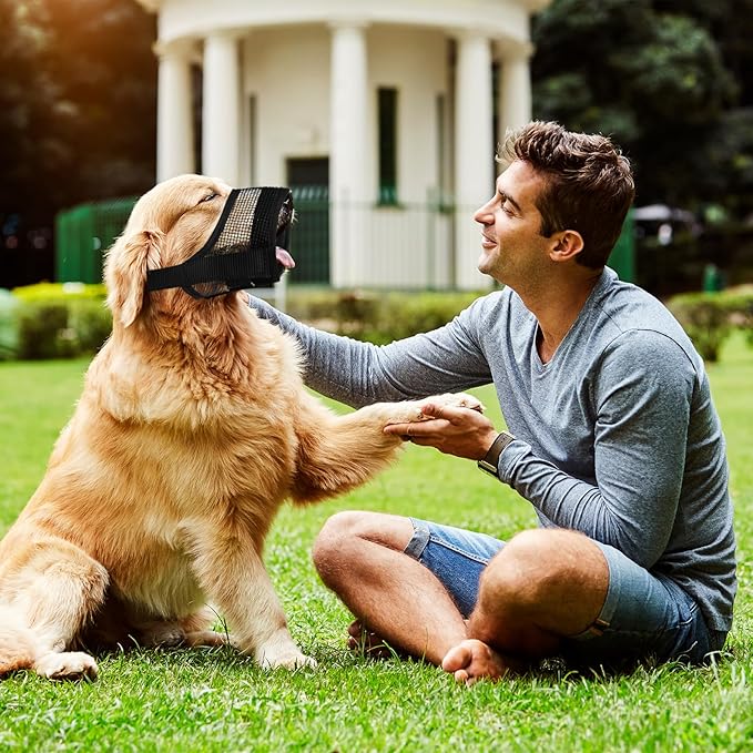 Dog Muzzle, Soft Mesh Muzzle for Small Dog Mouth Guard, Breathable Adjustable Puppy Muzzles to Prevent Biting, No Bark Muzzle for Dogs Allow Panting Drinking (Black, S)