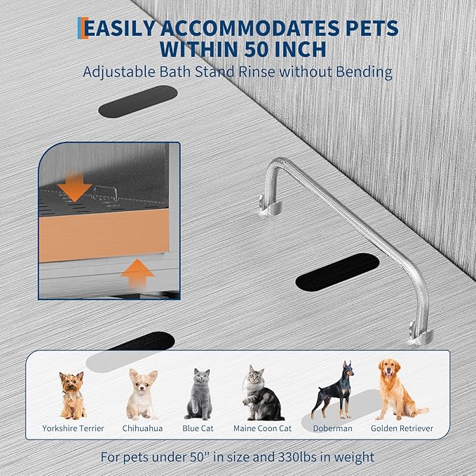 50" Stainless Steel Professional Dog Washing Station - Pet Bathing Tub w/Non-Slip Stairs & Storage Shelf | Slip-Resistant Floor Grate | for Large/Medium/Small Dogs