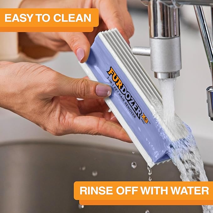 FurDozer X3 PRO Pet Hair Remover & Auto Detailing Tool - Cat & Dog Hair Remover for Carpet, Cars, Couch, Bedding, & Furniture - Reusable Pet Hair Removal Tool for Fur & Lint, 5" (Purple, 2-Pack)