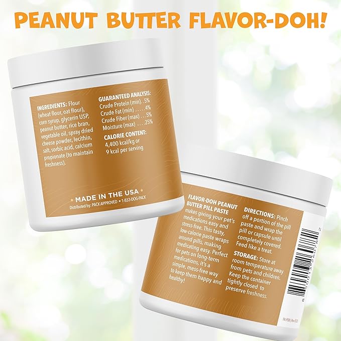 Flavor-Doh - Flavored Pill Wrap for Dogs to Hide Capsules, Create Pockets, and Form Pill Treats for Dogs - Easy-to-Use Treat Paste for Pet Medicine - Peanut Butter (8oz)