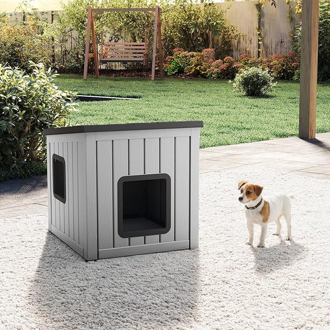 Dog House Small Dog Houses Outdoor with Sloped Roof Waterproof Ventilated Design Easy to Clean Elevated Floor Easy Assembly for Middle Sized Dogs