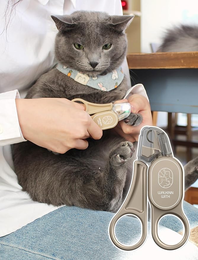 Cat Nail Clipper with LED Guide Light and Nail Trapper