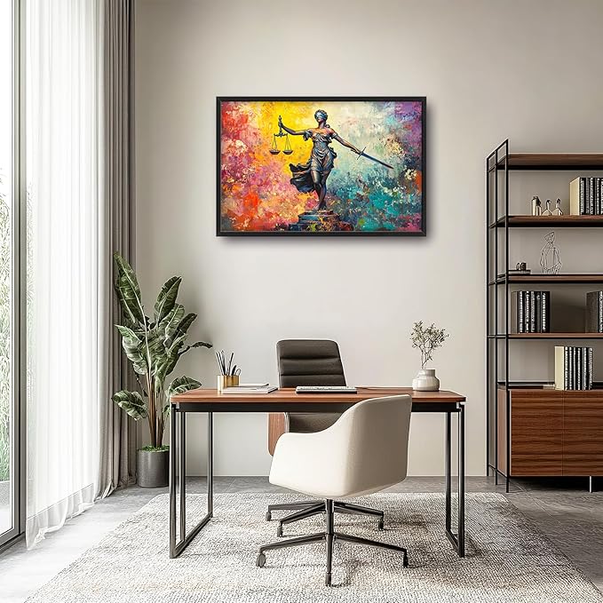 Extra Large Lady Justice Framed Wall Art for Living Room,Oversized Scales of Justice Pictures Wall Decor,Abstract Colorful Canvas Print Painting Modern Artwork Bedroom Office Bathroom 36L" x 24W"
