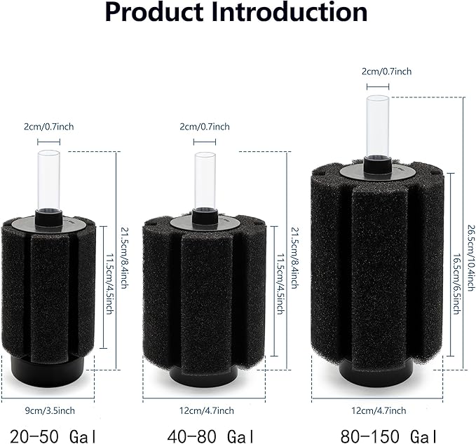 ALEGI 4pcs Large Aquarium Sponge Filter with Suction Cups, Check Valves for Breeding Fry Betta Shrimp Fish Tank ((Upgrade) 20-50 Gal 4 Pcs)
