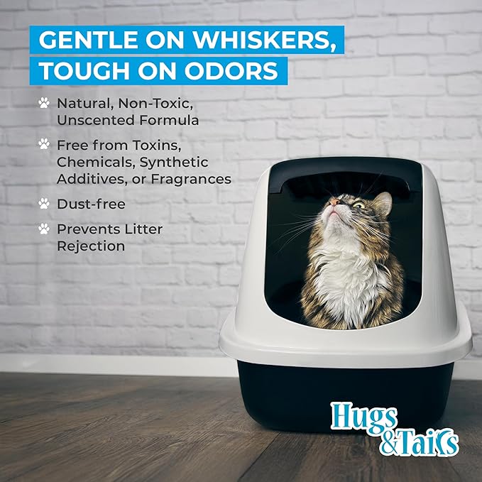Cat Litter Deodorizer – Pet Safe Odor Eliminator & Housebreaking Supplies for Cats, Kittens, & Small Pets – Natural, Unscented, Non Toxic, Low Dust, 1 lb, by HugsandTails