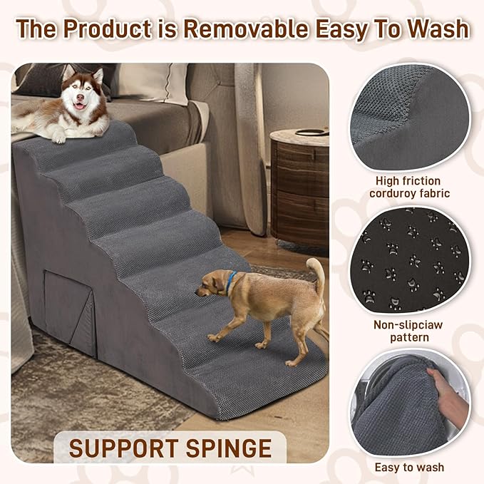 Dog Stairs & Steps for High Beds 30-36 inches High Tall for Large Medium Dogs, LitaiL 30inch 7 Steps Pet Stairs/Steps for High Beds,llDogs, Non-Slip Dog Ramps for Small Dogs and Cats