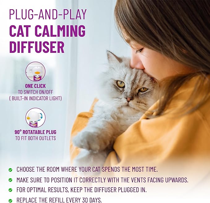 Cat Calming Pheromone Diffuser 4 Pack Cat Calming Diffuser Refills Anxiety Relief Comfort for Cats Reduce Fighting Spraying and Scratching 120 Days Long Lasting Serenity