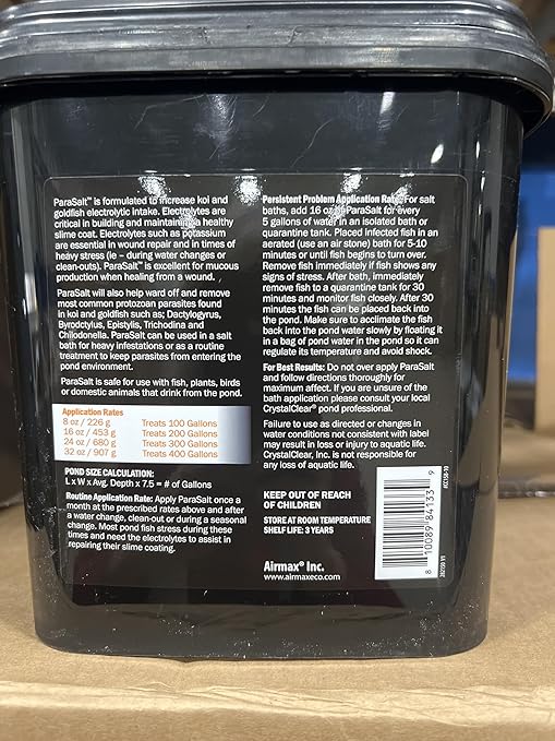 CrystalClear ParaSalt Outdoor Pond & Water Garden Rock Salt Crystals, Fish Parasite Control, Beneficial Stress Reducing & Slime-Coat Treatment, Natural Aquatic Additive, Koi, Plants & Pet Safe, 10 lbs