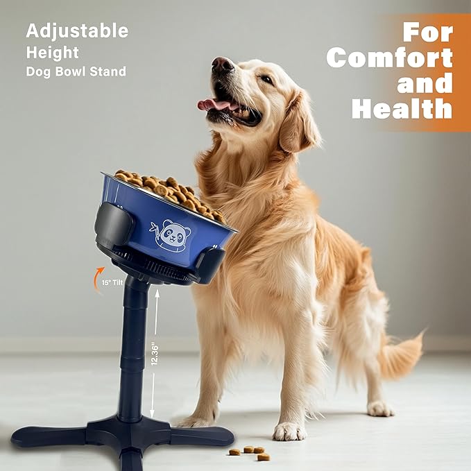 Adjustable Elevated Dog Bowl Stand with Non-Slip Base - 3 Height & Tilt Settings, Fits 14-24.5cm Bowls, Raised Stainless Steel Dish for Large Breed, Medium & Small Dogs, Cats