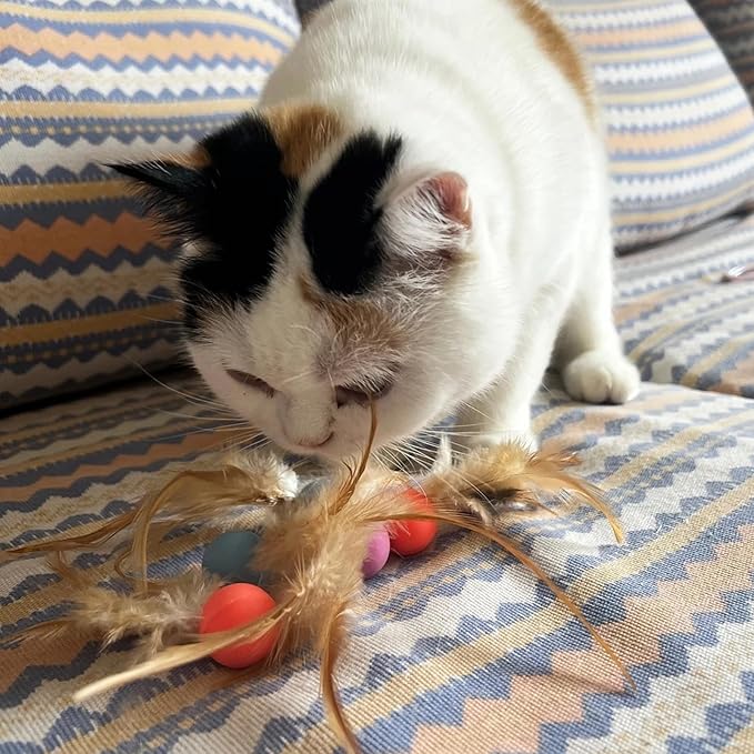 Cat Toy Balls, 5 PCS Colorful Feather Bouncy Balls for Cats No Noise Interactive Kitten Toys Cat Exercise Ball, Safe for Your Kitty (A)