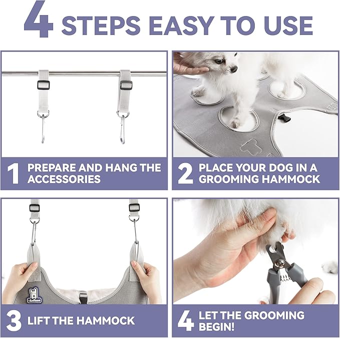 Dog Grooming Hammock Harness for Dogs & Cats with Pet Nail Clipper Trimmer - Cat Hanger Sling for Trimming Clipping Nails- Dog Hammock Restraint Bag for Small Medium Large pet ( Grey XS)