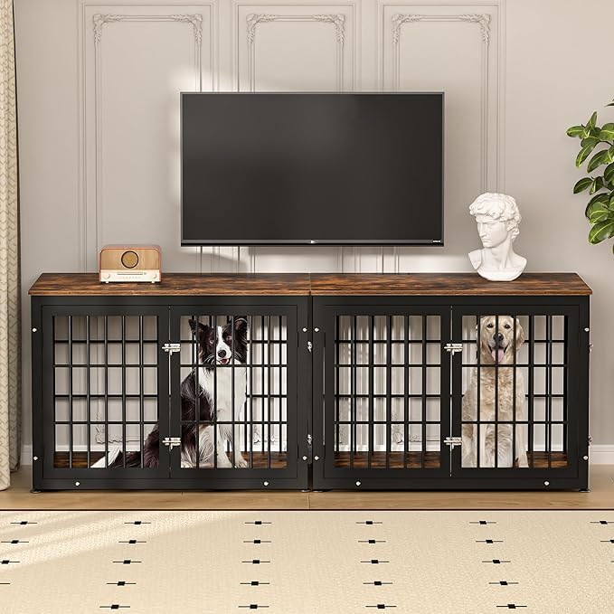 42 Inch Heavy Duty Dog Crate Furniture for Large and Medium Dogs, Decorative Pet House End Table, Wooden Cage Kennel Furniture Indoor, Rustic Brown