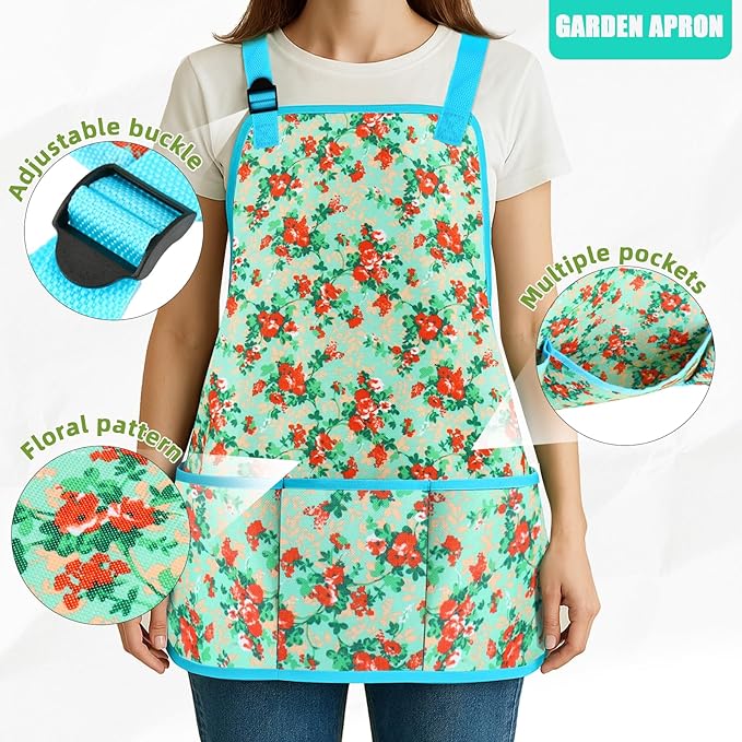Garden Tools Set WANCHI 10 Piece Heavy Duty Floral Garden Tool Set Gardening Gifts for Women Men Birthday Rust-Proof Aluminum Garden Hand Tools Gardening Kit with Tote Bag Apron Glove
