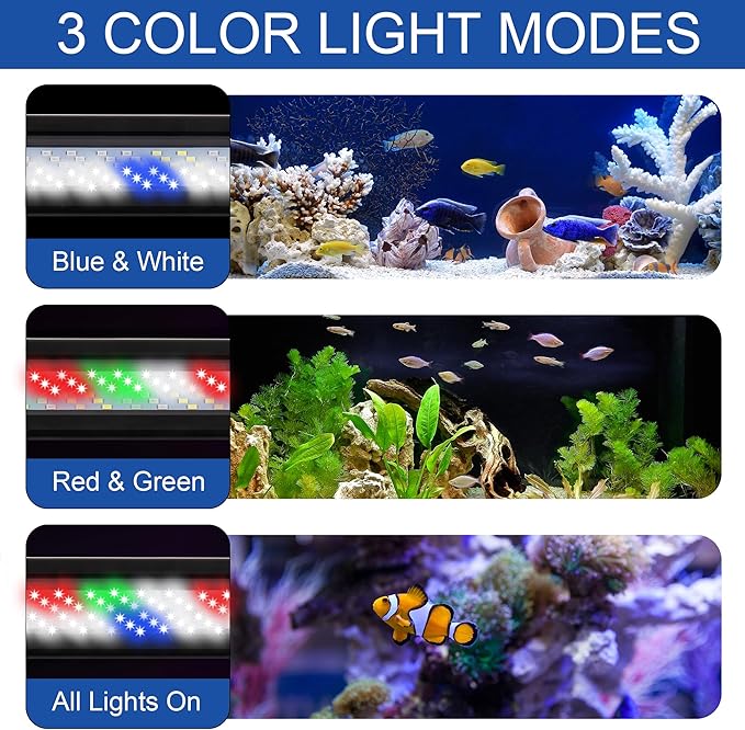 Led Aquarium Light, Full Spectrum Fish Tank Lights, Small 5/10 Gallon Freshwater Fishtank Hood Lighting for Grow Fish, Plants, Adjustable from 12 to 16 Inch