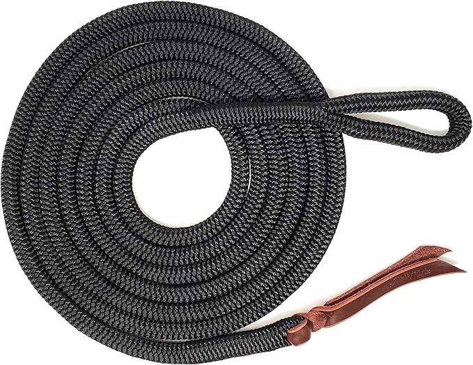 Double Braid Lead Rope with Eye Splice Loop, 12-14FT Lengths (Black, 14 ft.)