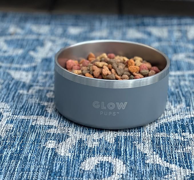 Dog Bowl - Vacuum Insulated Keeps Water Cool, Non-Slip Base, Easy Clean Interior, Durable Stainless Steel, Multiple Colors, Ideal for Travel, 32 Oz - Pet Bowl (Gray)