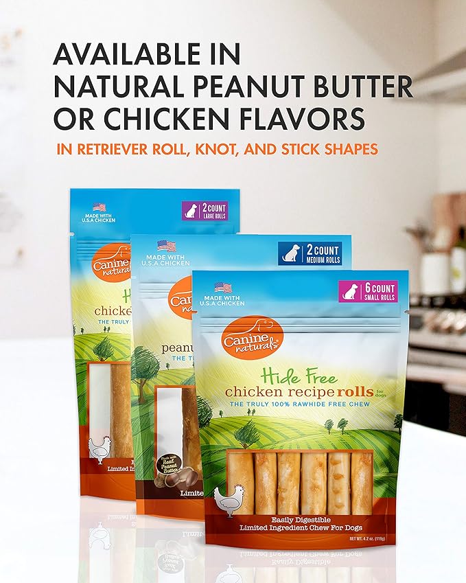 Canine Naturals Chicken Recipe Chew - Rawhide Free Dog Treats - Made from USA Raised Chicken - All-Natural and Easily Digestible - Large (2 Count) for Dogs 50-75Lb