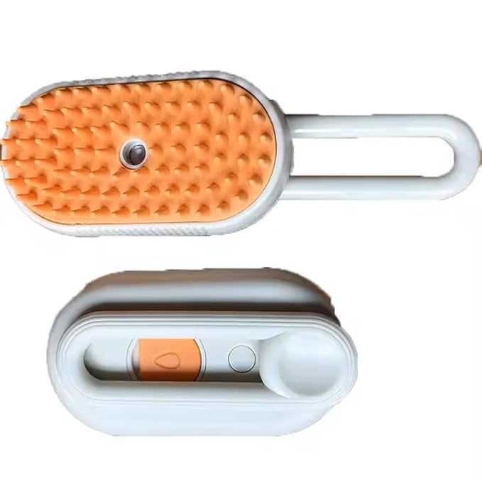 3-in-1 Steam Pet Brush for Cats & Dogs – Self-Cleaning Grooming Comb with Spray Mist, Massage & Shedding, Rechargeable USB, Anti-Static, Foldable Handle – White (WHITE)