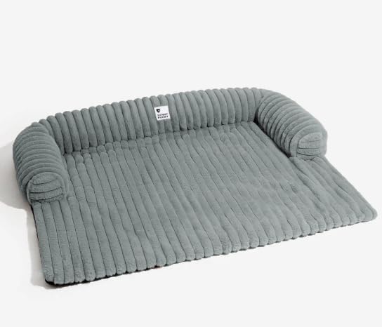 FUNNY FUZZY Pet Couch Cover for Sofa, Calming Dog Bed for Couch, Fluffy Plush Dog Couch Mat for Furniture Protector for Large Medium Small Dogs and Cats, Mist Grey