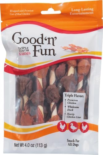 Good'n'Fun Triple Flavored Rawhide Kabobs for Dogs, 2 Pack, 4 oz