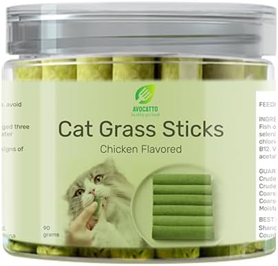 Cat Grass Teething Sticks for Hairball Removal & Teeth Cleaning, Chicken Flavored, Natural Dental Treats for Indoor Cats