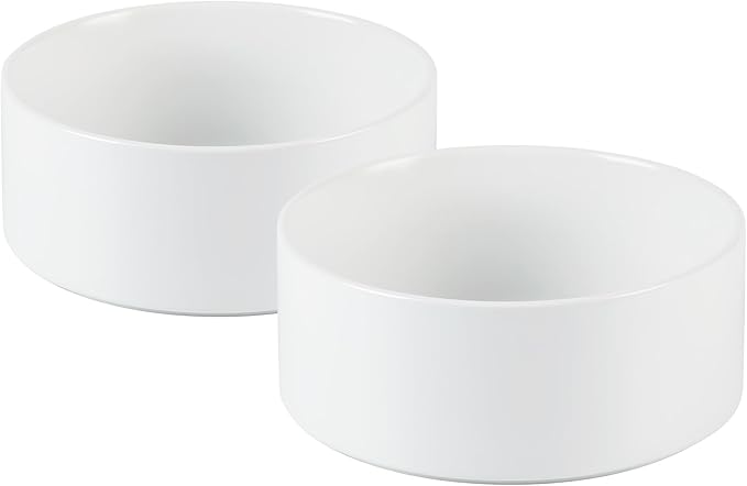 Ceramic 5.1inch Set of 2 Dog and Cat Bowls, Food and Water Feeder for Small Breed Dogs, Kitty, Cats, 2pcs Dog & Cat Dishes(2 Bowls, White)