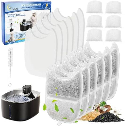 6 Set Cat Water Fountain Filters & Sponges for 135 fl oz/4L Wilreless Cats Drinking Water Fountain, Cat Fountain Pump Replacement, YPD-C004P YPD-C004S Pet Fountain Replacement Filter