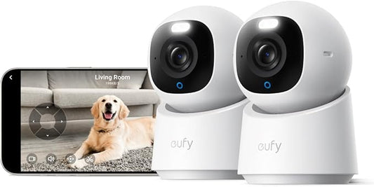 eufy Indoor Cam E30 2-Cam Kit, Latest Generation, 4K UHD Security Camera, Pet/Dog/Baby Camera with Phone app, Color Night Vision, Human/Pet Auto Tracking, 360 Pan-Tilt, Works with Homekit