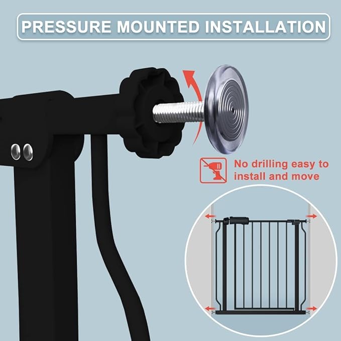 48-53 Inch Extra Wide Baby Gate for Stairs, Safety Dog Gate for Doorways, Pressure Mounted Walk Through Child Gate for Kids Pets No Drill Indoor and Outdoor, Black