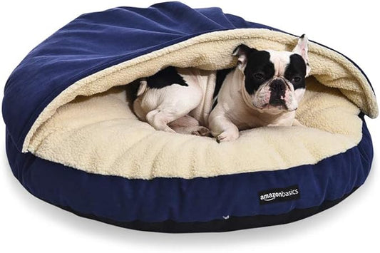 Amazon Basics Pet Cave Bed for Dog, With Removal Nesting Cave Cover, Fits up to 30lbs Pets, 35 x 35 x 13 inches, Blue