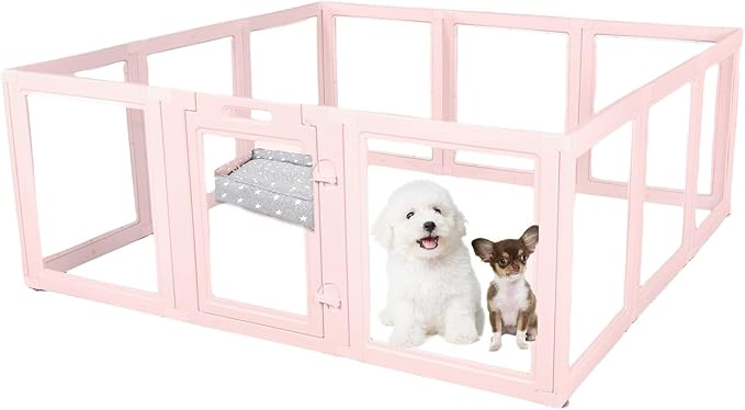 Clear Acrylic Plastic Dog Playpen - Clear Dog Play Pen - Easy Assemble Acrylic Dog Playpen - Puppy Playpen, Cat Playpen, Small Animal Playpen, Dog Play Pen Indoors (Pink-23.6" H, 12PCS)