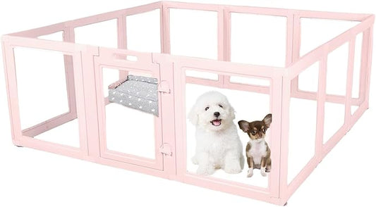 Clear Acrylic Plastic Dog Playpen - Clear Dog Play Pen - Easy Assemble Acrylic Dog Playpen - Puppy Playpen, Cat Playpen, Small Animal Playpen, Dog Play Pen Indoors (Pink-23.6" H, 12PCS)